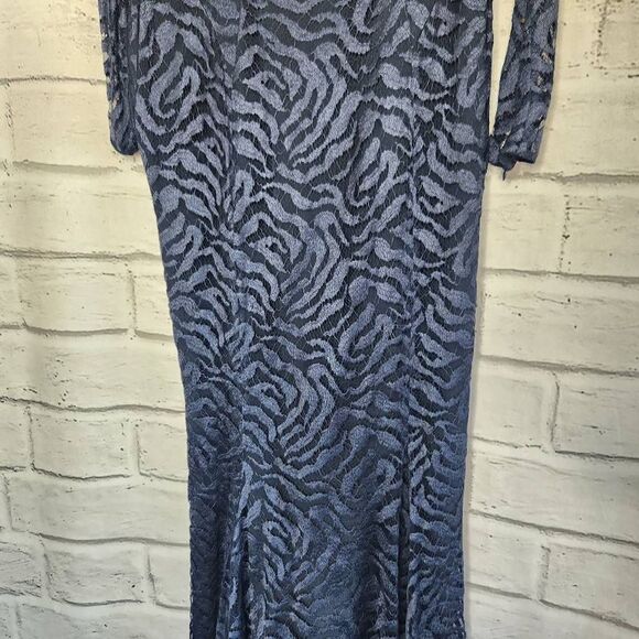 Monique Lhuillier Lined Lace Silk Gown Dress Navy Size 10 - Picture 5 of 16